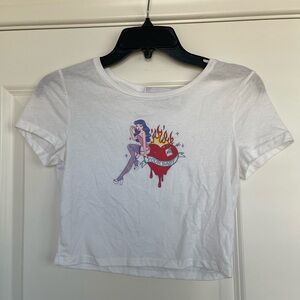 White Graphic Crop Top